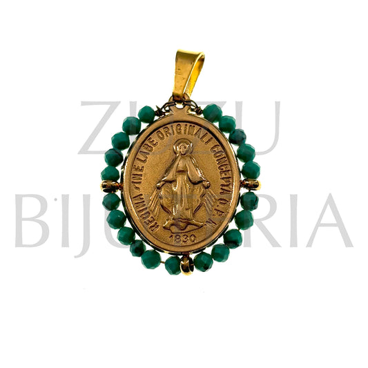 Pendente Nossa Senhora 23mm x 20mm (Howlita Verde) - Aço Inox