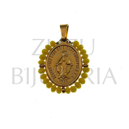 Pendente Nossa Senhora 23mm x 20mm (Cristais Facetado Amarelo)- Aço Inox