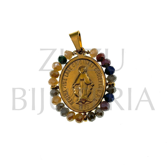 Pendente Nossa Senhora de Guadalupe 25mm x 19mm (Cristais Facetado Misturado) - Aço Inox