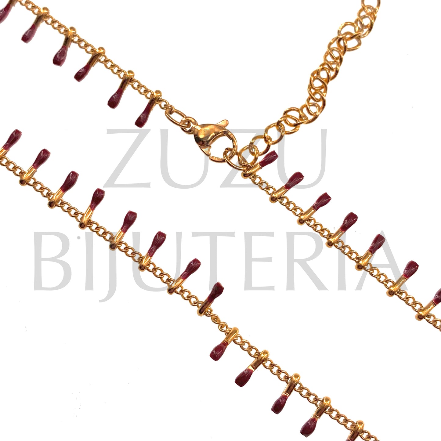 Colar Dourado Detalhes 1.5mm Bordeaux (45cm + 5cm) - Aço Inox