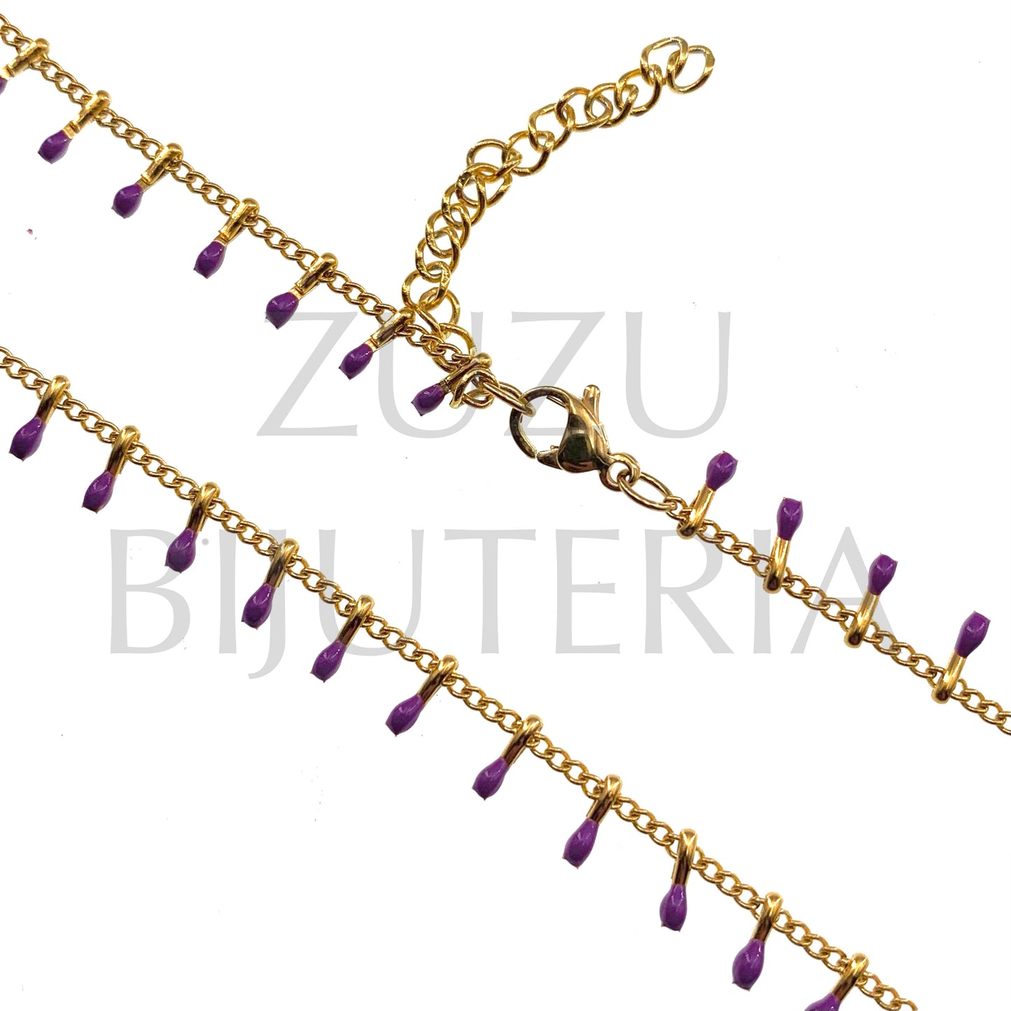 Colar Dourado Detalhes 1.5mm Roxo (45cm + 5cm) - Aço Inox