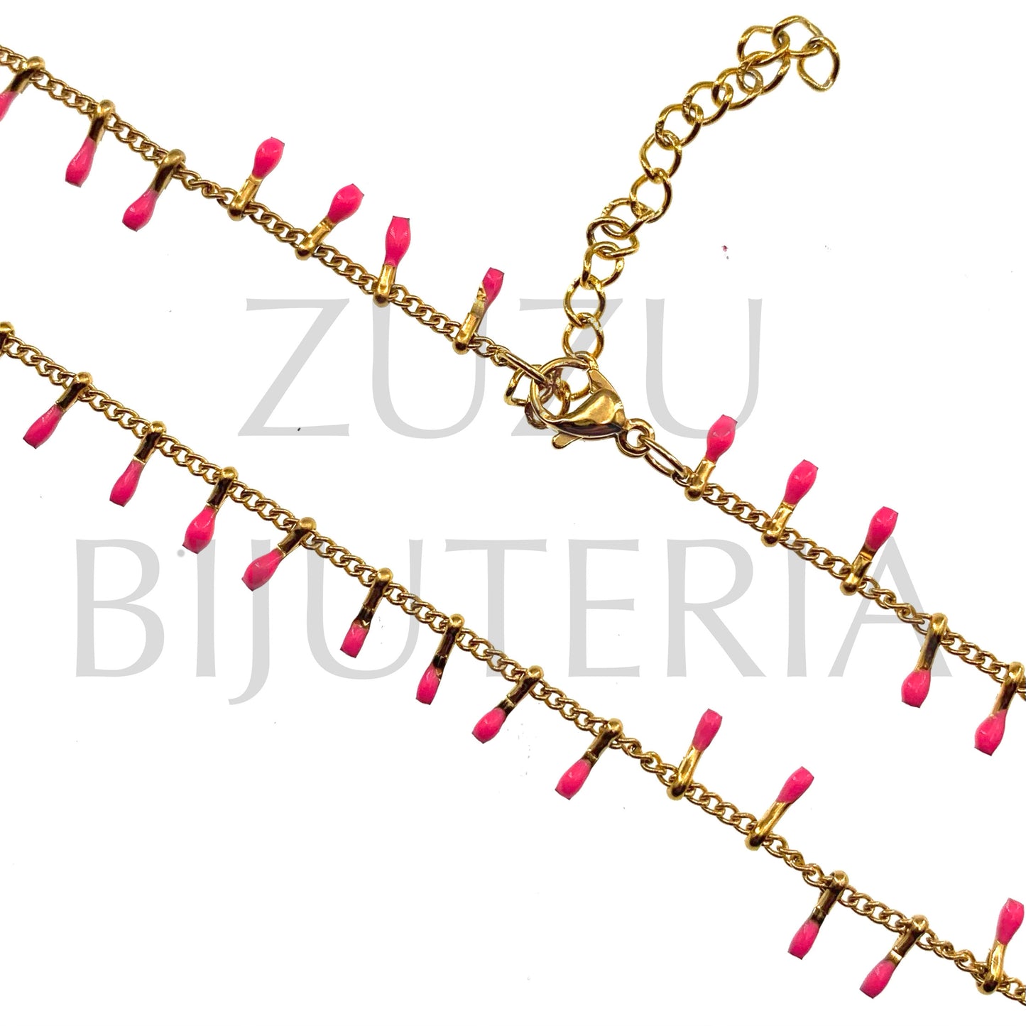 Colar Dourado Detalhes 1.5mm Rosa (45cm + 5cm) - Aço Inox