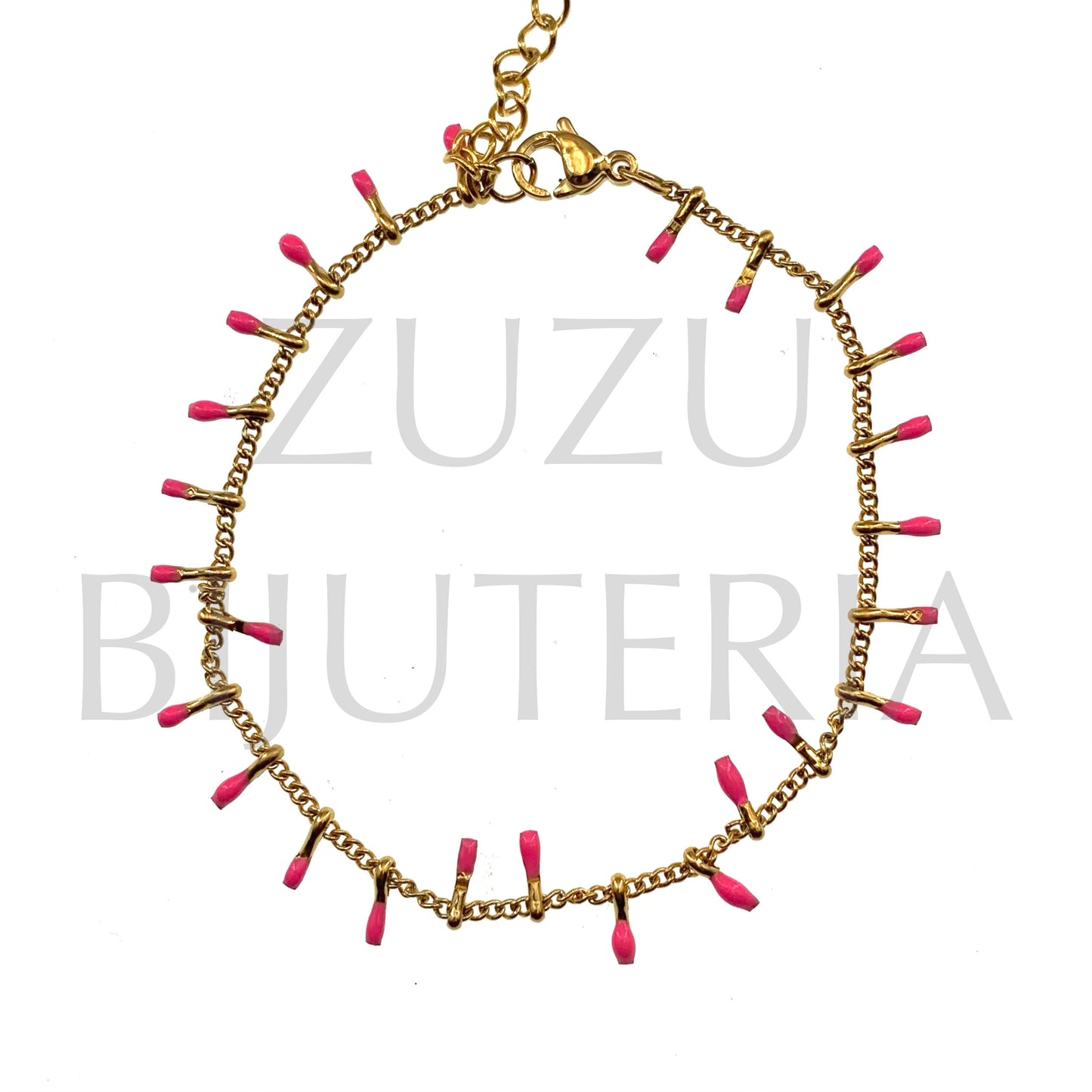 Pulseira Dourado Detalhes 1.5mm Rosa - Aço Inox