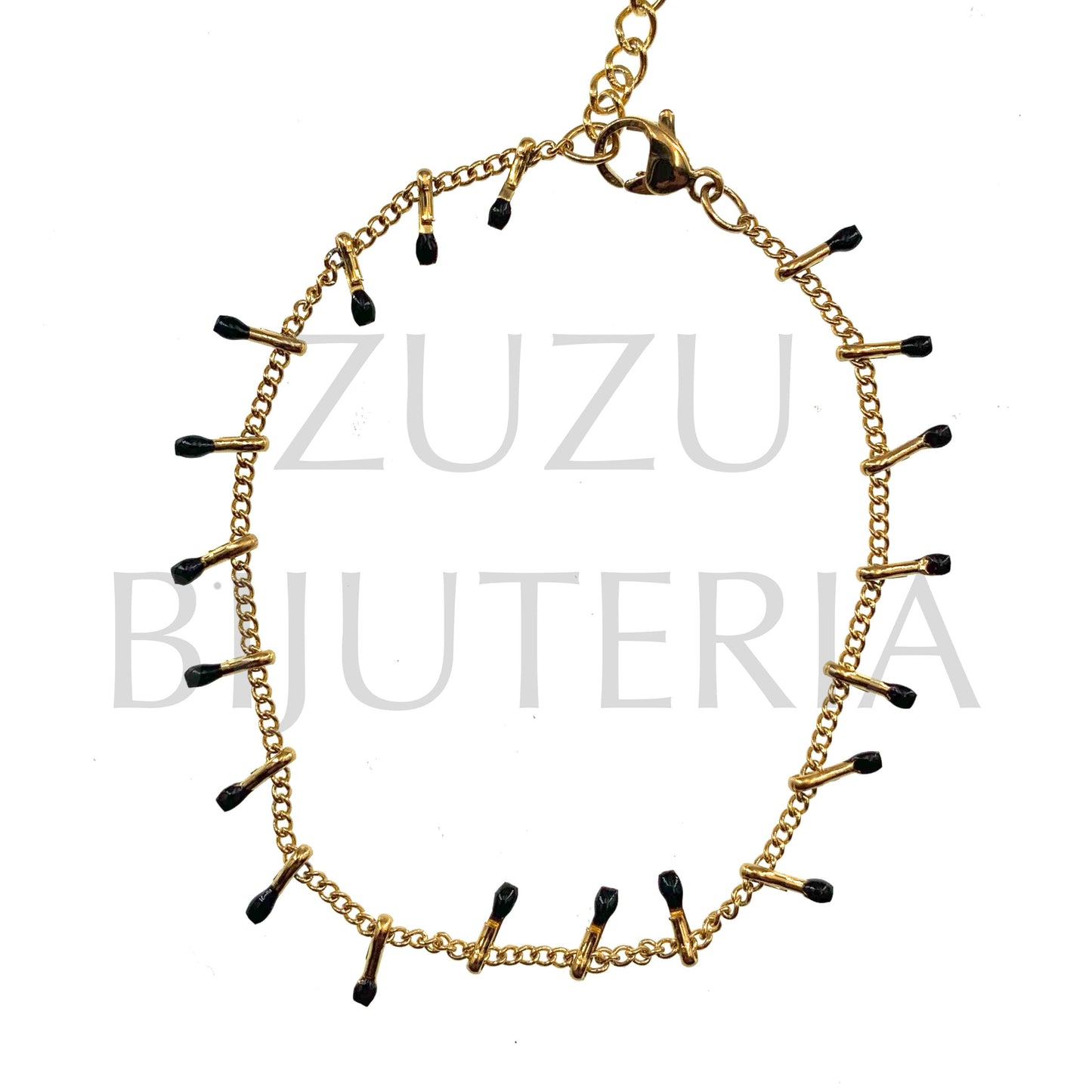 Pulseira Dourado Detalhes 1.5mm Preto - Aço Inox