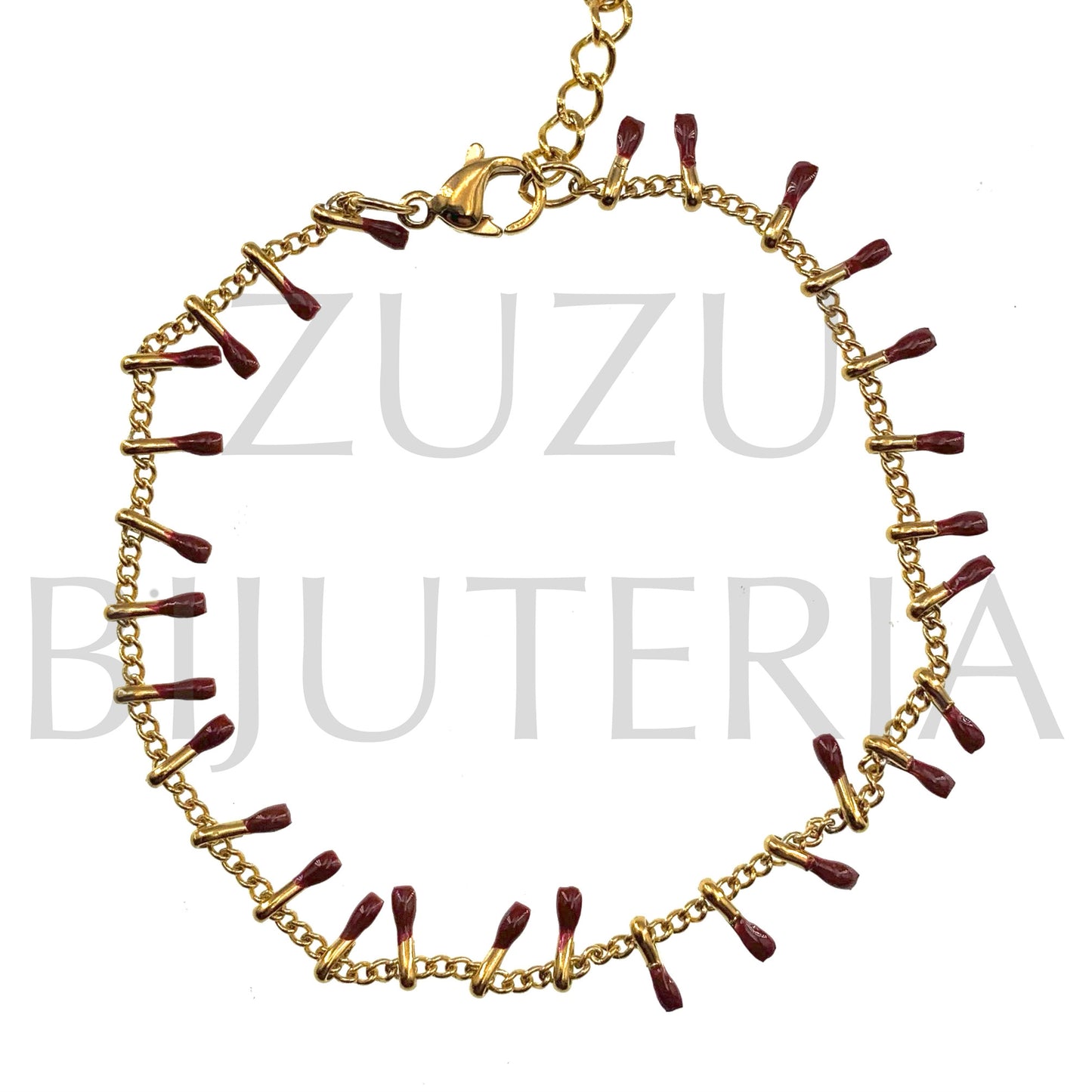 Pulseira Dourado Detalhes 1.5mm Bordeaux - Aço Inox