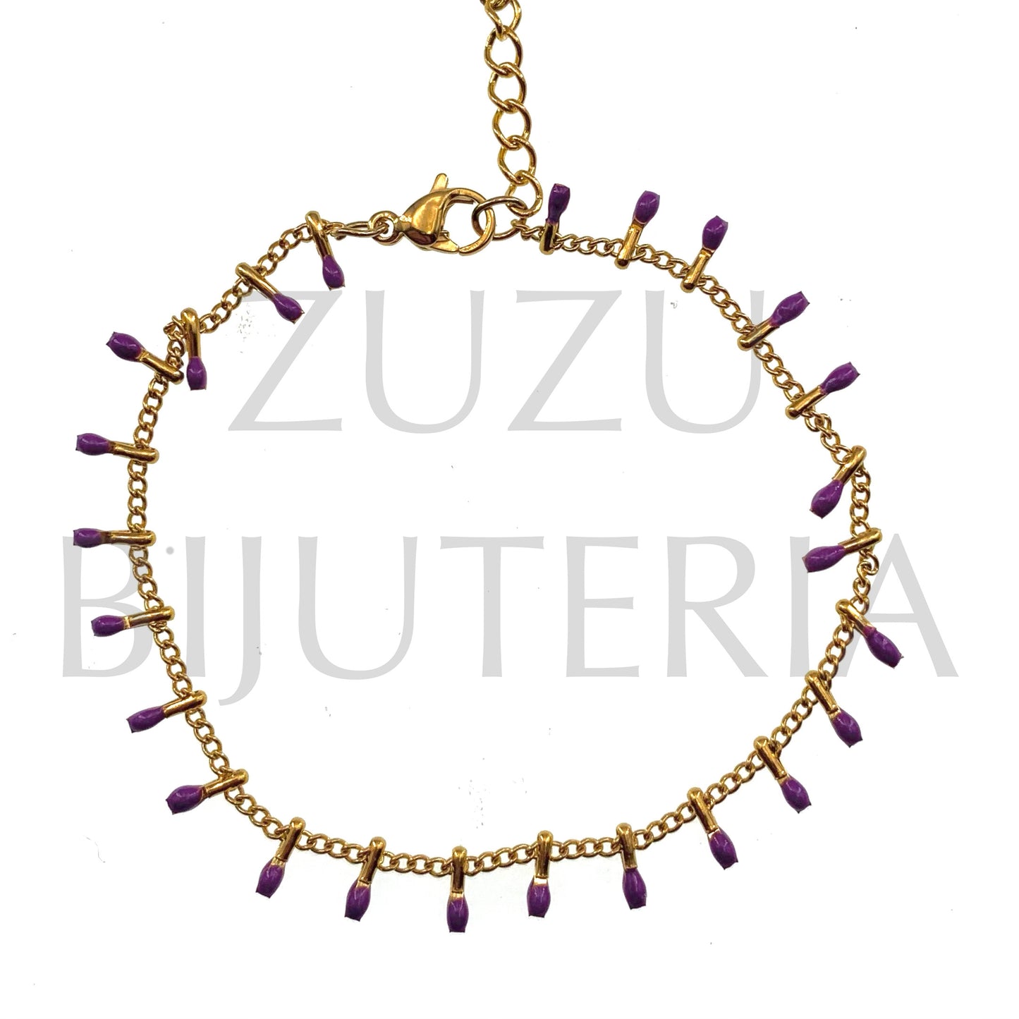 Pulseira Dourado Detalhes 1.5mm Roxo - Aço Inox