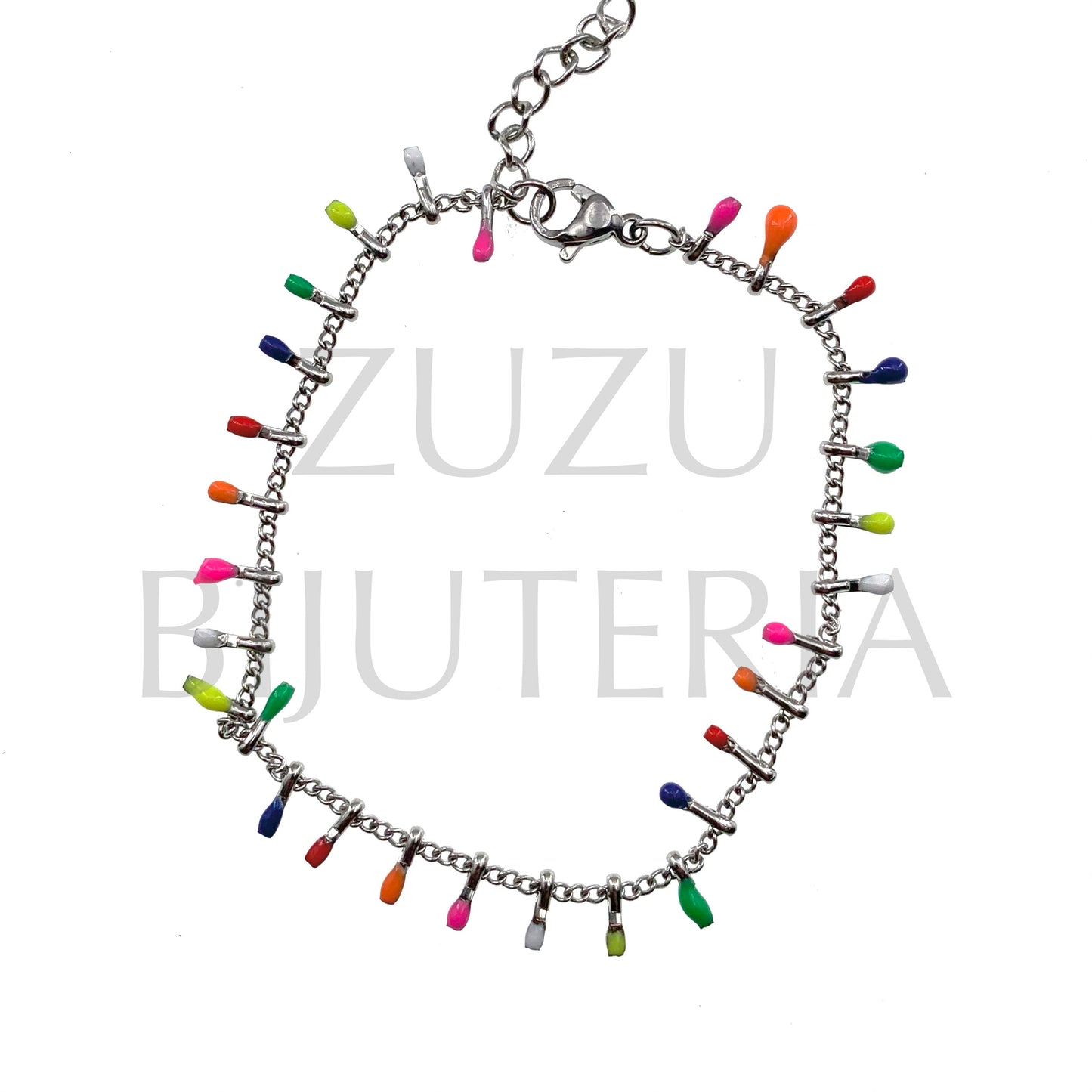 Pulseira Prateado Detalhes 1.5mm Colorido - Aço Inox