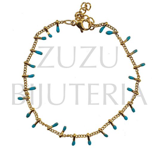 Pulseira Dourado Detalhes 1.5mm Azul - Aço Inox