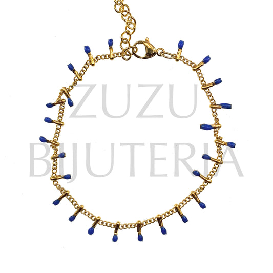 Pulseira Dourado Detalhes 1.5mm Azul Escuro - Aço Inox