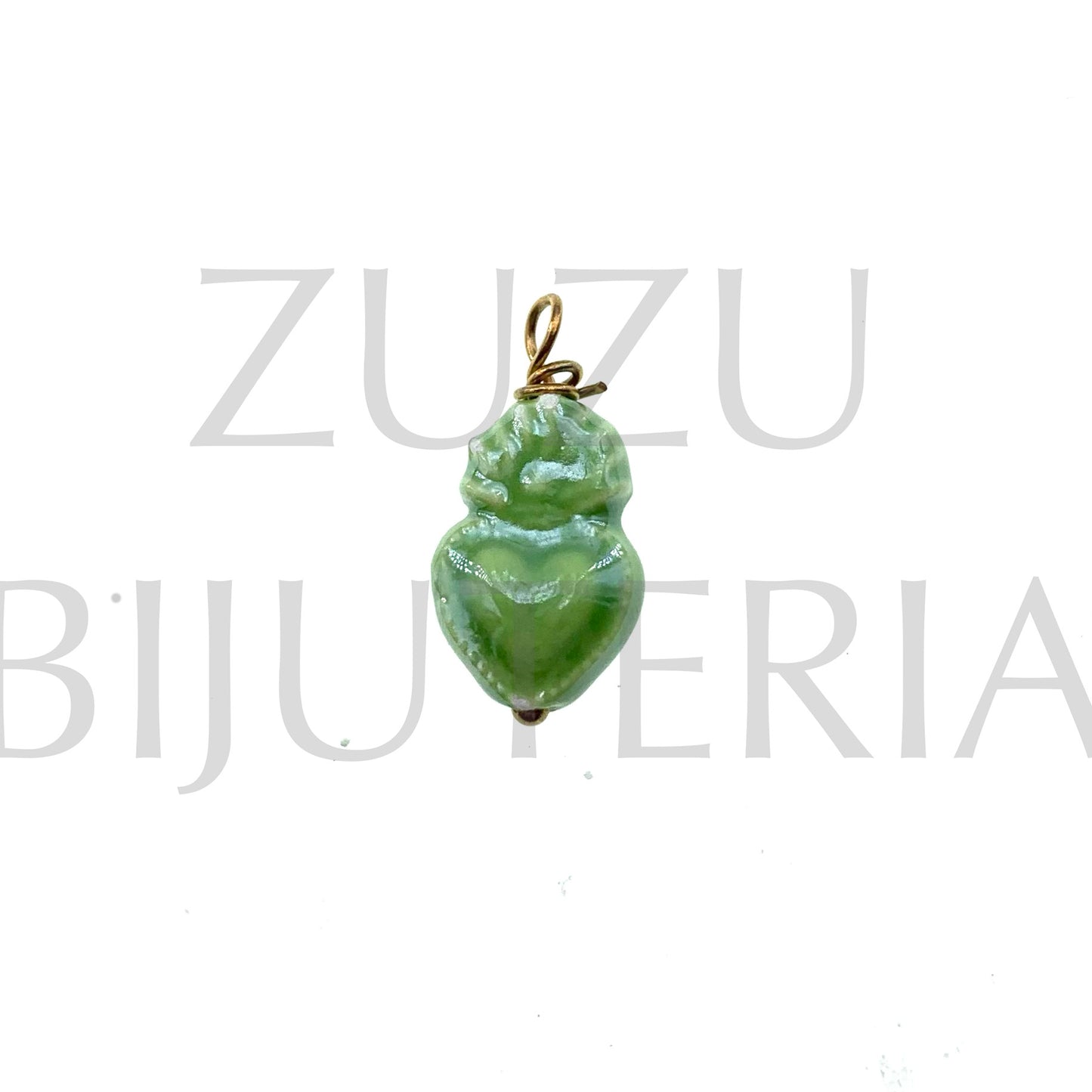 Pendente Coração Sagrado Verde 16mm x 10mm - Cerâmica