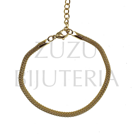 Pulseira Malha Dourado 3mm (17cm + 3cm) - Aço Inox