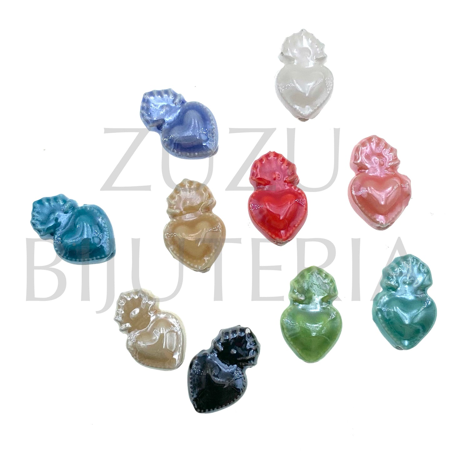 Conta de Coração Sagrado (Pack de 5) 16mm x 10mm - Cerâmica