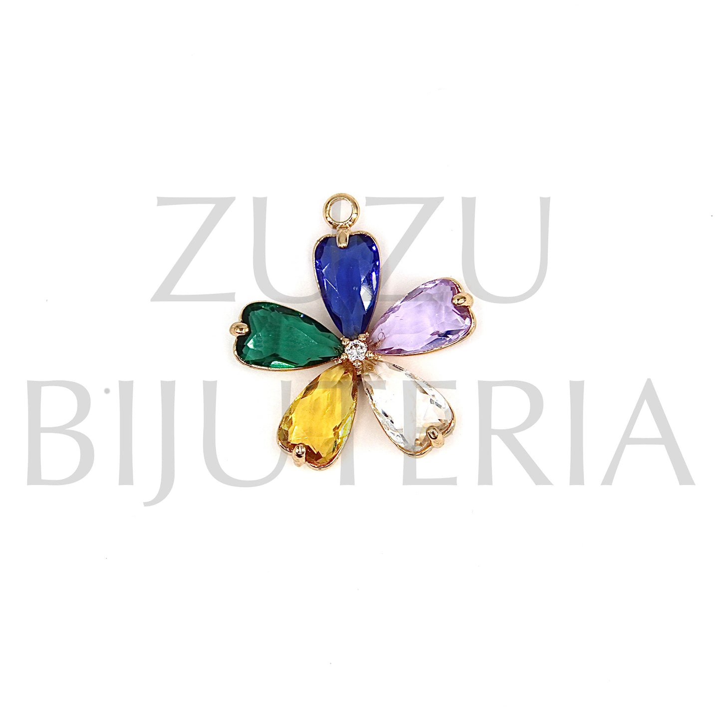 Gold Flower Pendant with Colored Glass 22mm - Copper