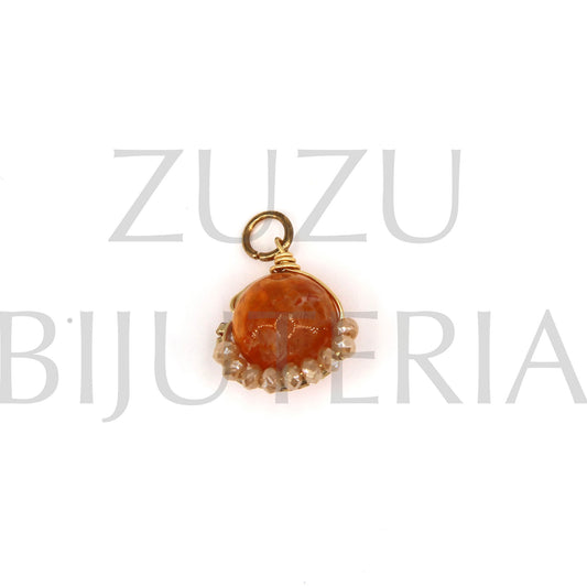 Pendente Pedra Laranja com Cristais e Missangas 17mm x 14mm