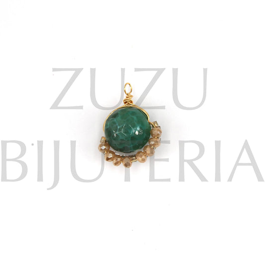 Pendente Pedra Verde Turquesa com Cristais e Missangas 17mm x 14mm