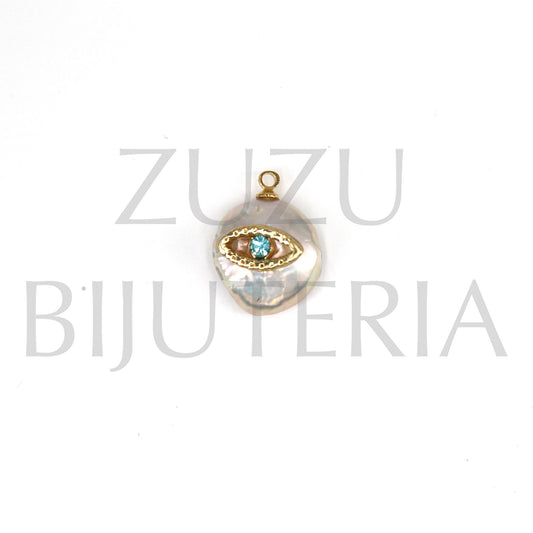 Natural Pearl Pendant with Zirconia 18mm x 14mm - Brass