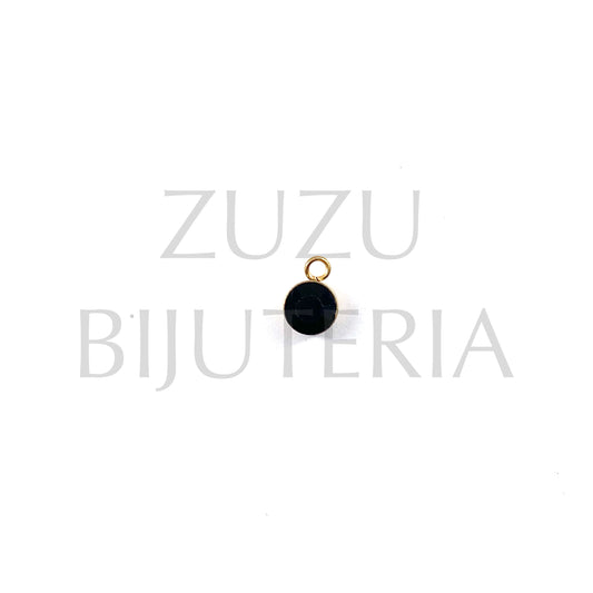 Gold Pendant Black Zirconia 6mm - Stainless Steel