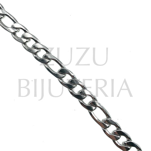 7mm Silver Figaro Chain - Stainless Steel