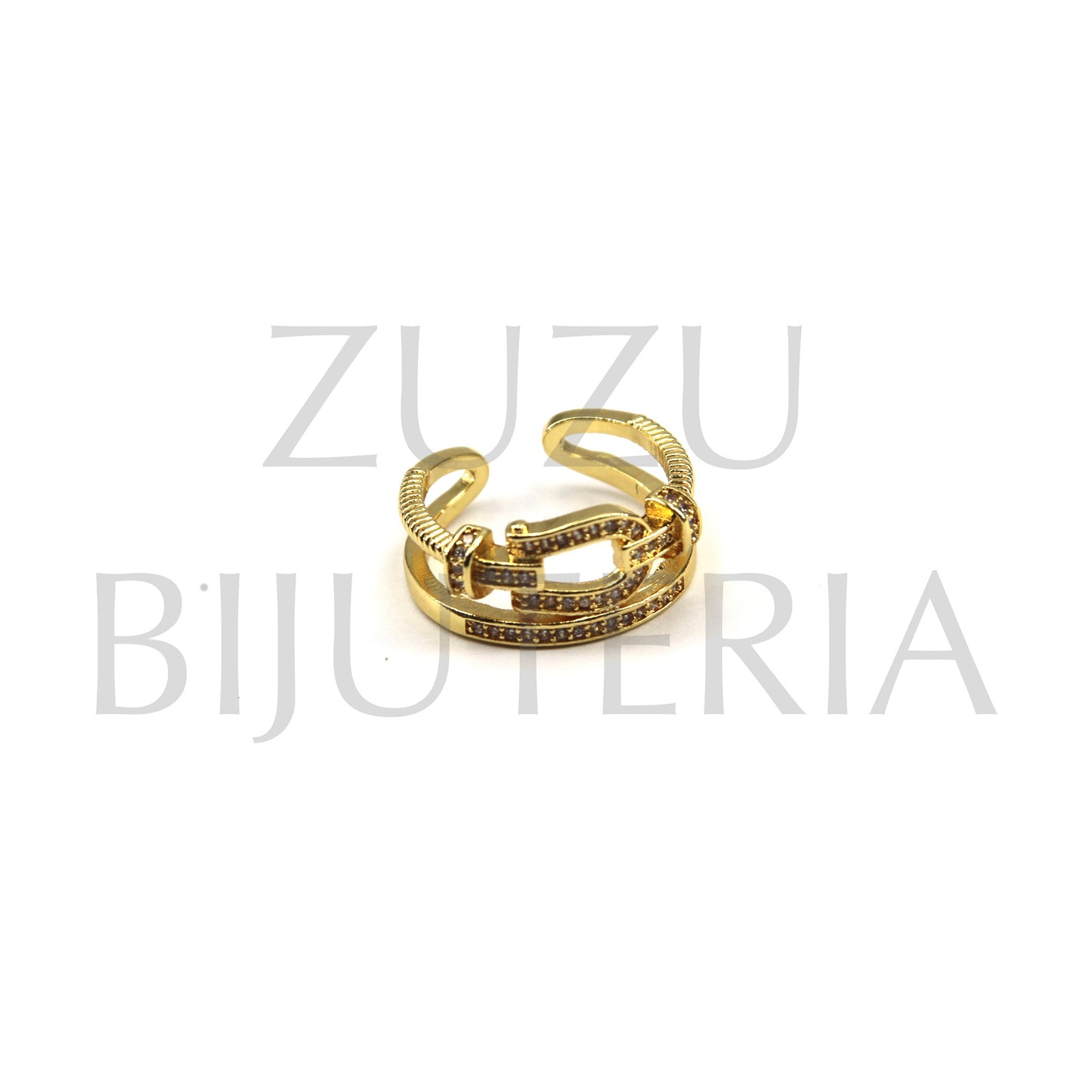 Golden Ring with Zirconia (Adjustable) - Brass