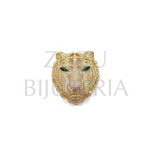 Pendente Tigre com Zirconias 40mm x 35mm - Latão