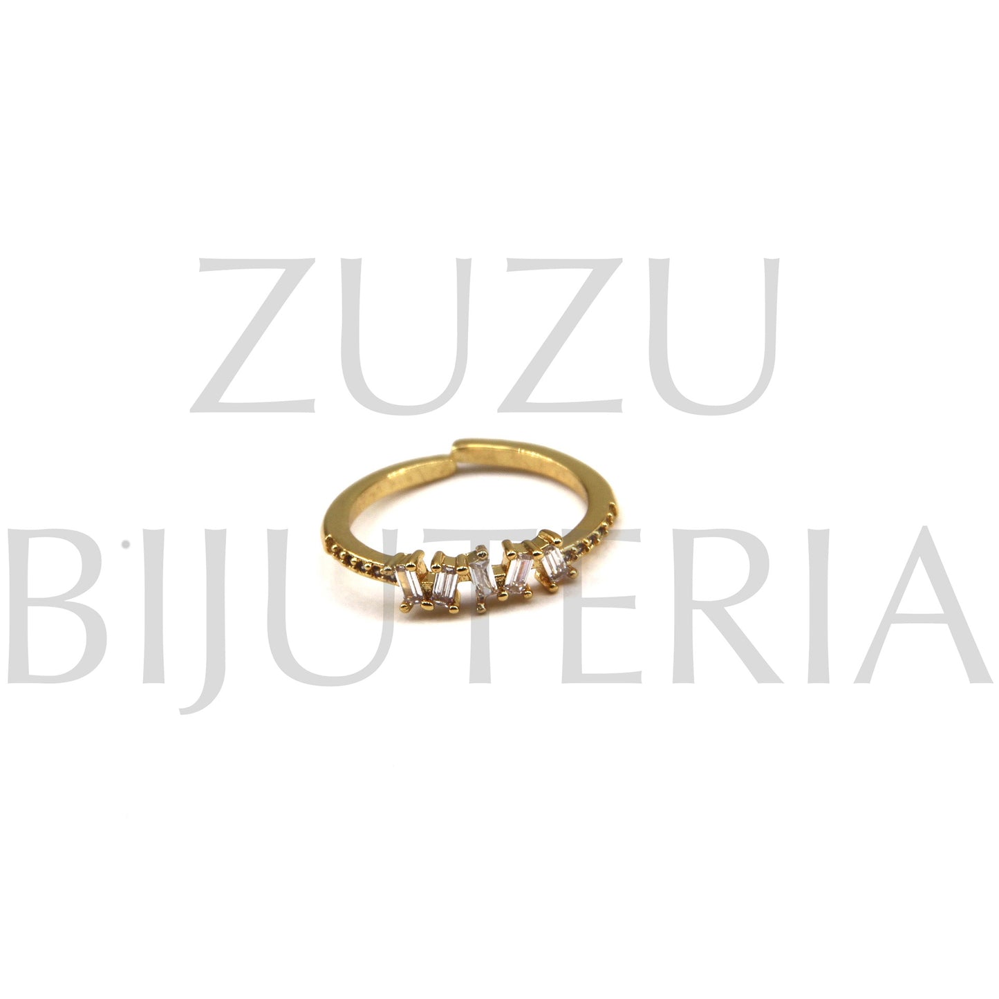 Golden Ring with Zirconia (Adjustable) - Brass