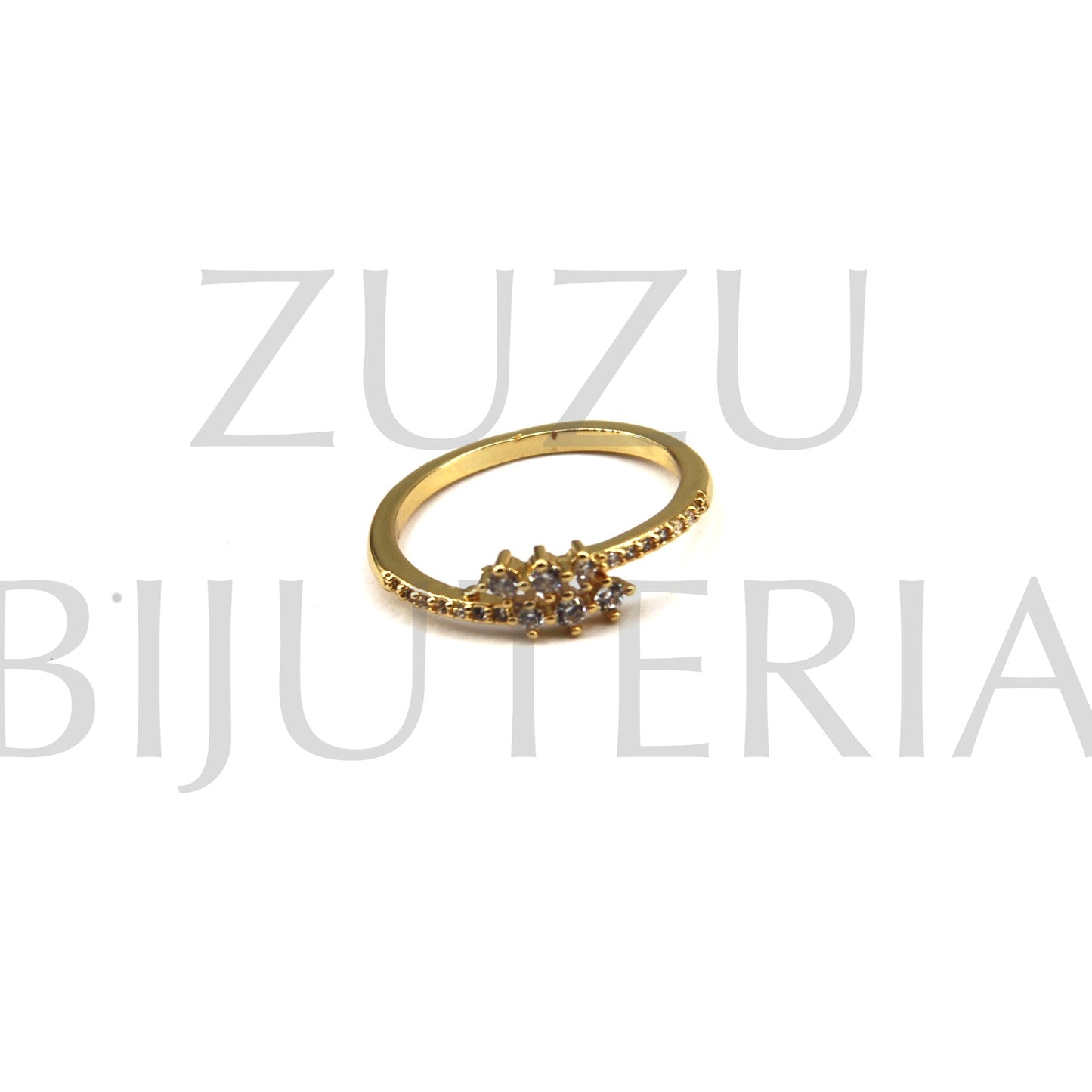 Golden Ring with Zirconia (Adjustable) - Brass