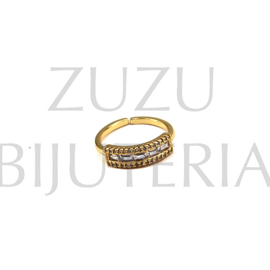 Golden Ring with Zirconia (Adjustable) - Brass