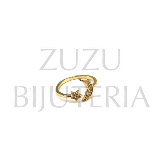 Golden Ring with Zirconia (Adjustable) - Brass