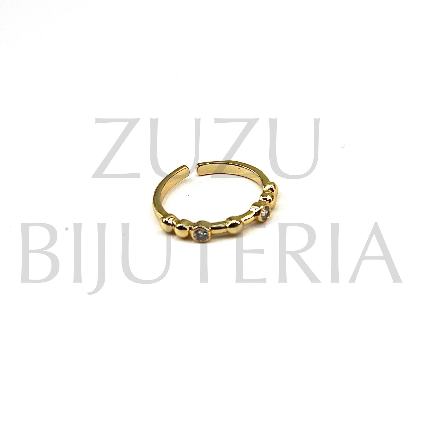 Golden Ring with Zirconia (Adjustable) - Brass