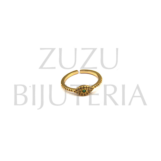 Golden Ring with Zirconia (Adjustable) - Brass