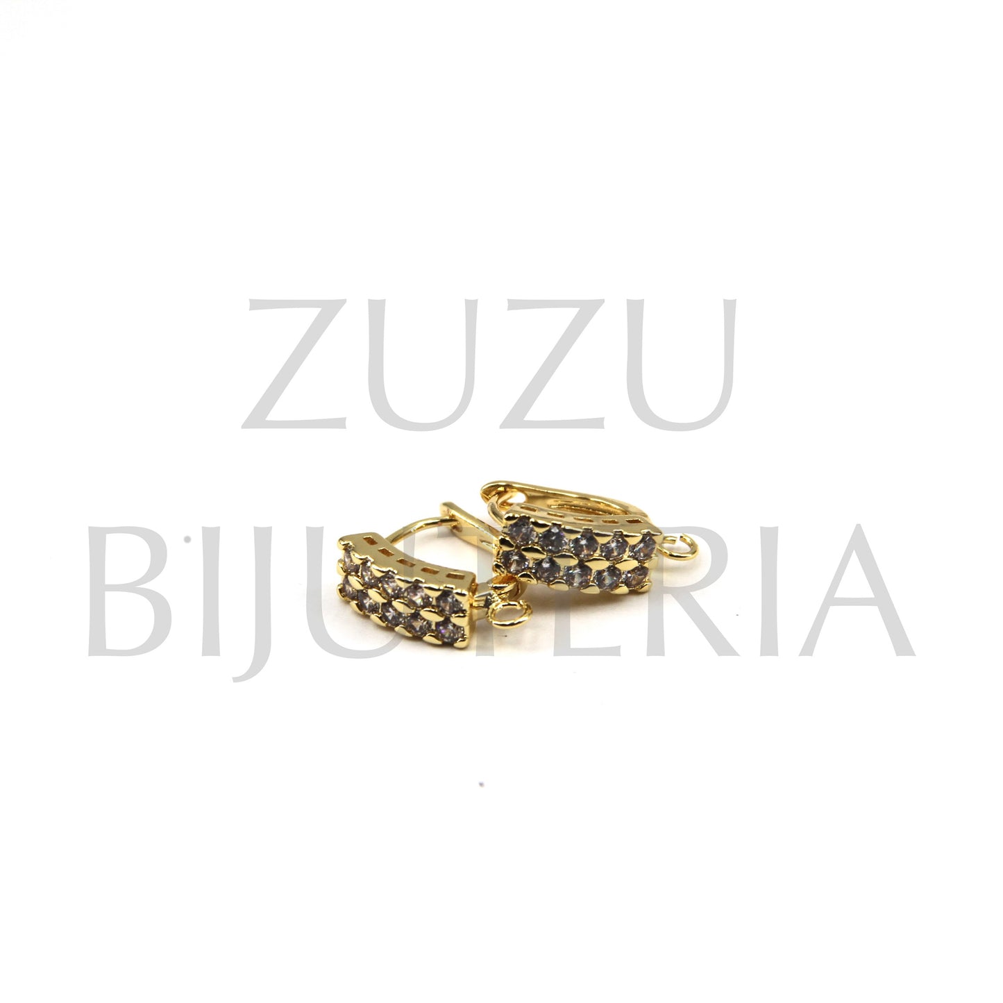 Base Brinco Dourado com Zirconias 16mm x 13mm - Latão