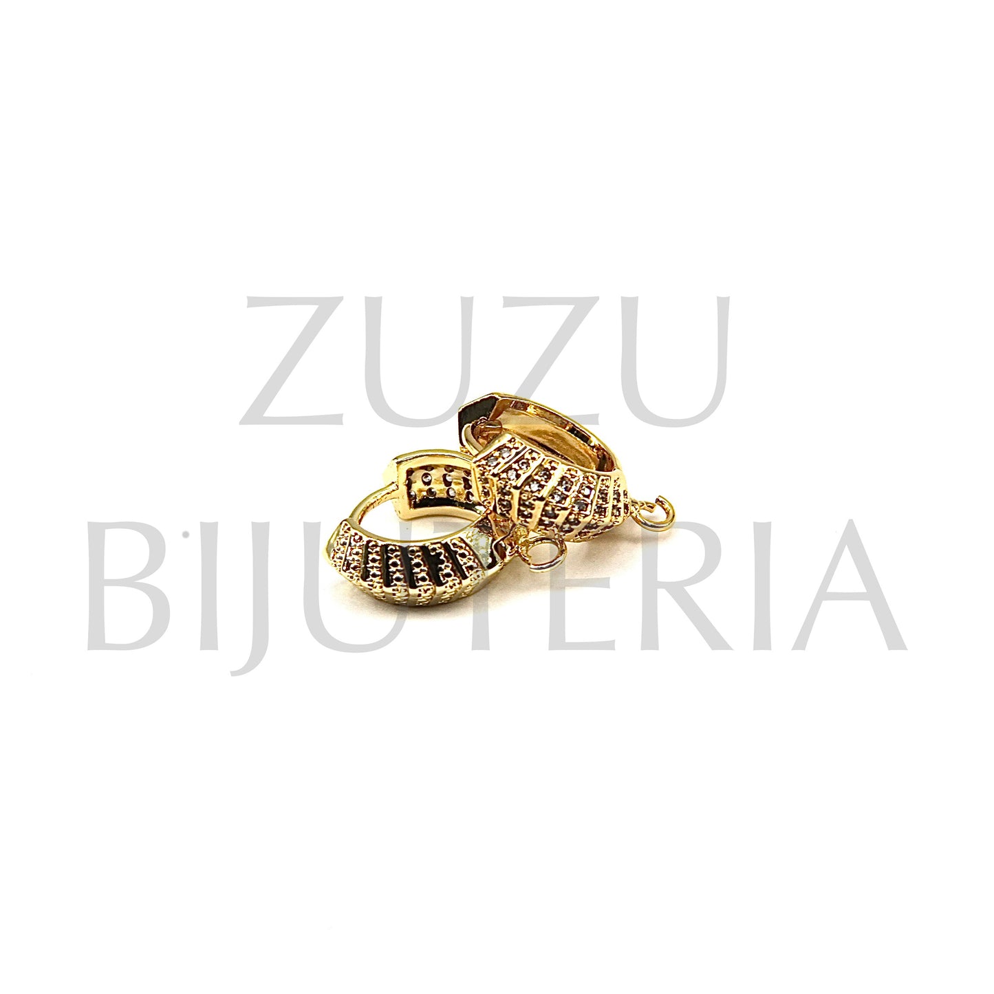 Base Brinco Dourado com Zirconias 15mm - Latão