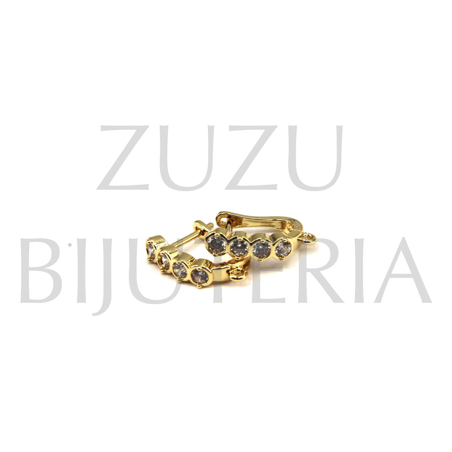 Base Brinco Dourado com Zirconias 16mm x 13mm - Latão