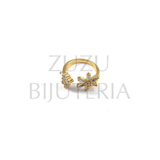 Golden Ring with Zirconia (Adjustable) - Brass