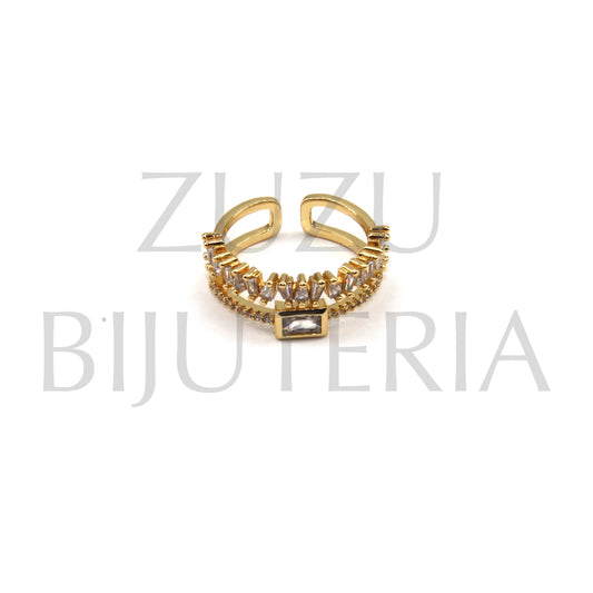 Golden Ring with Transparent Zirconia (Adjustable) - Brass