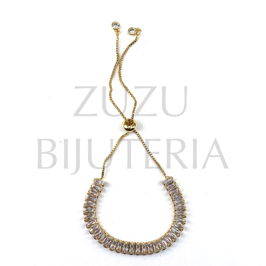 Pulseira Dourada com Zirconias 7mm x 106mm (Ajustável) - Latão