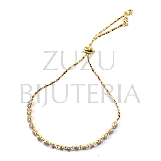 Pulseira Dourado com Zirconias 4mm x 90mm (Ajustável) - Latão