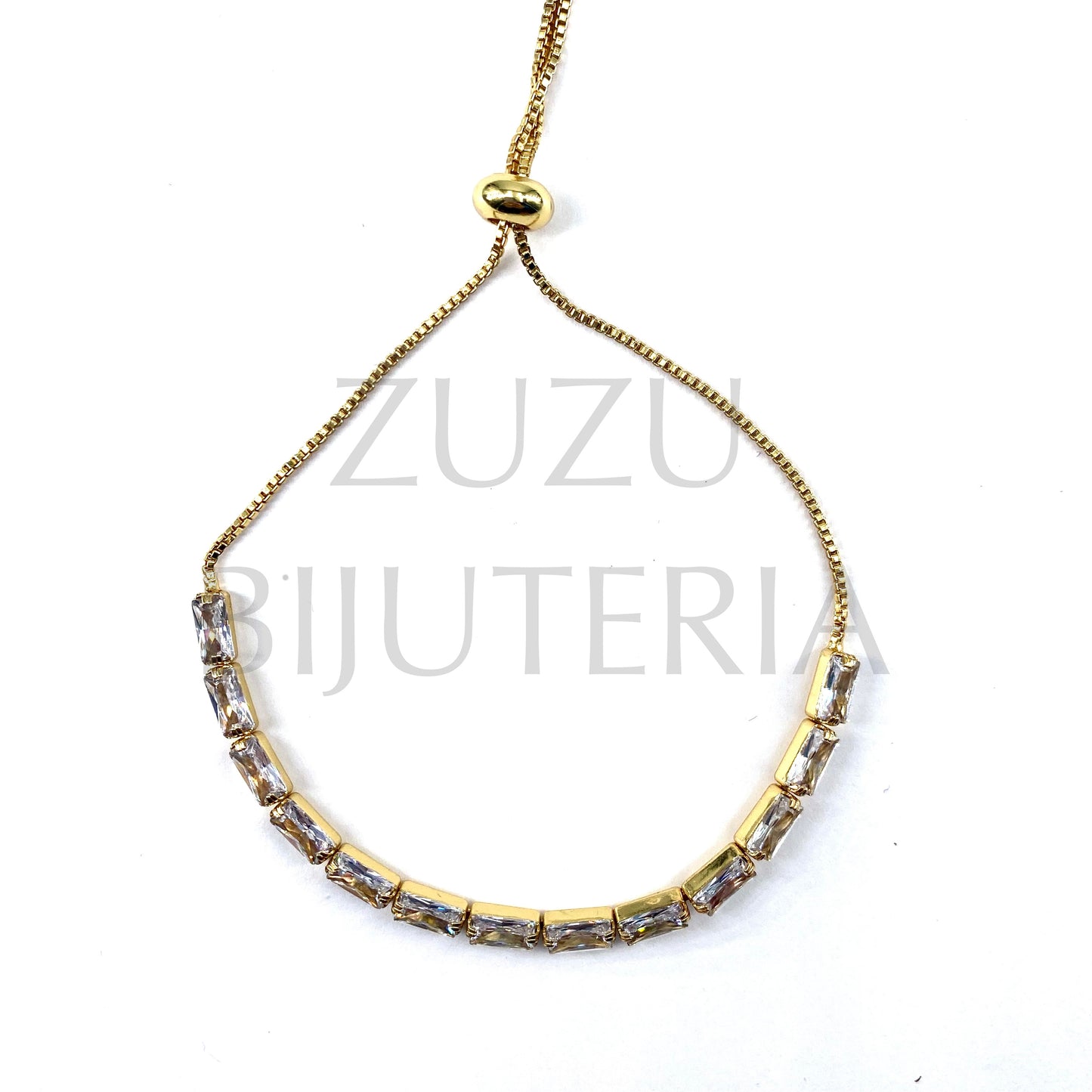 Pulseira Dourado com Zirconias 4mm x 104mm (Ajustável) - Latão