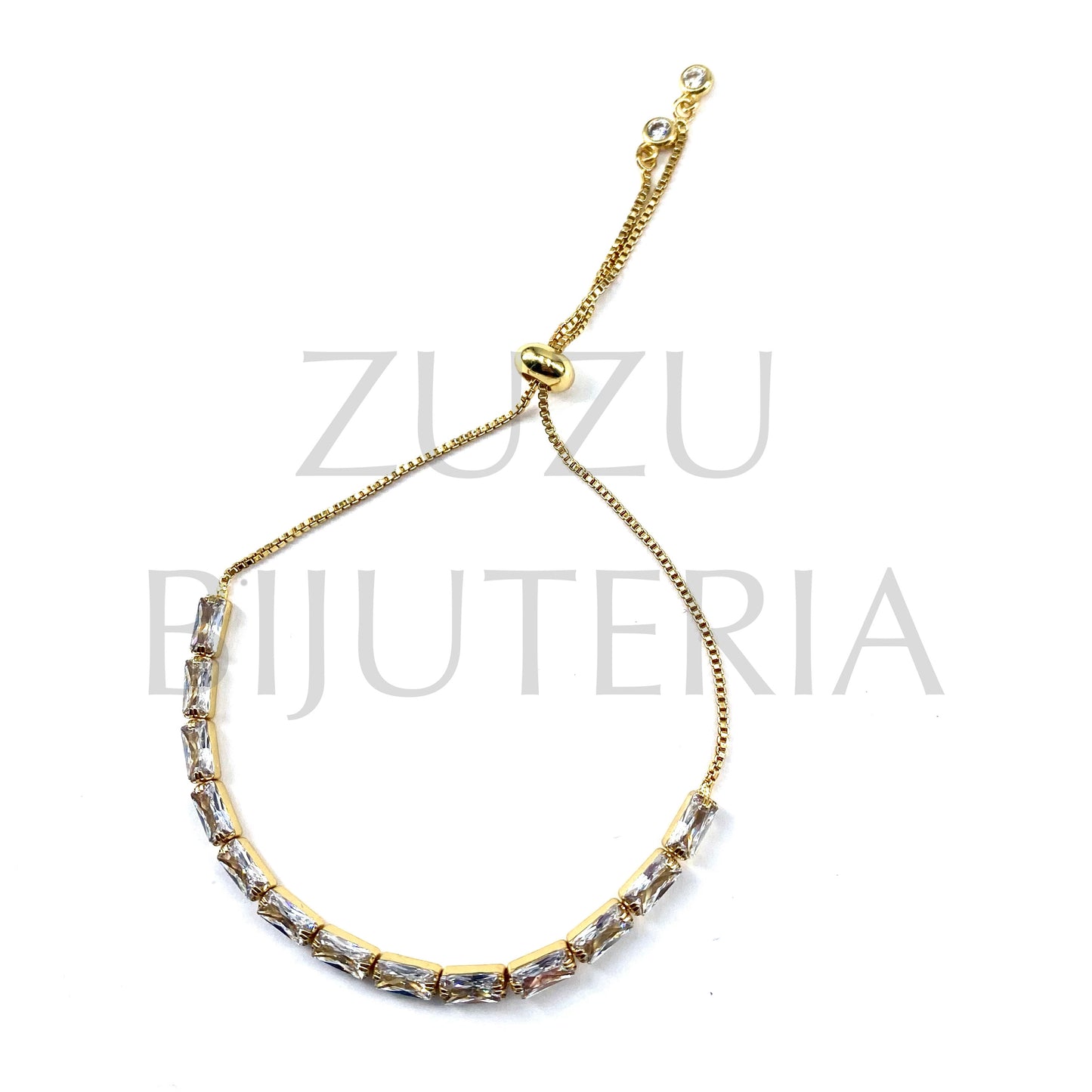 Pulseira Dourado com Zirconias 4mm x 104mm (Ajustável) - Latão