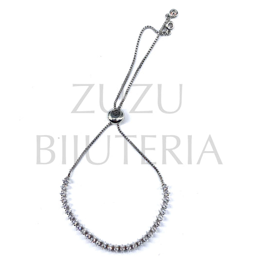 Pulseira Prateado com Zirconias 5mm x 90mm (Ajustável) - Latão