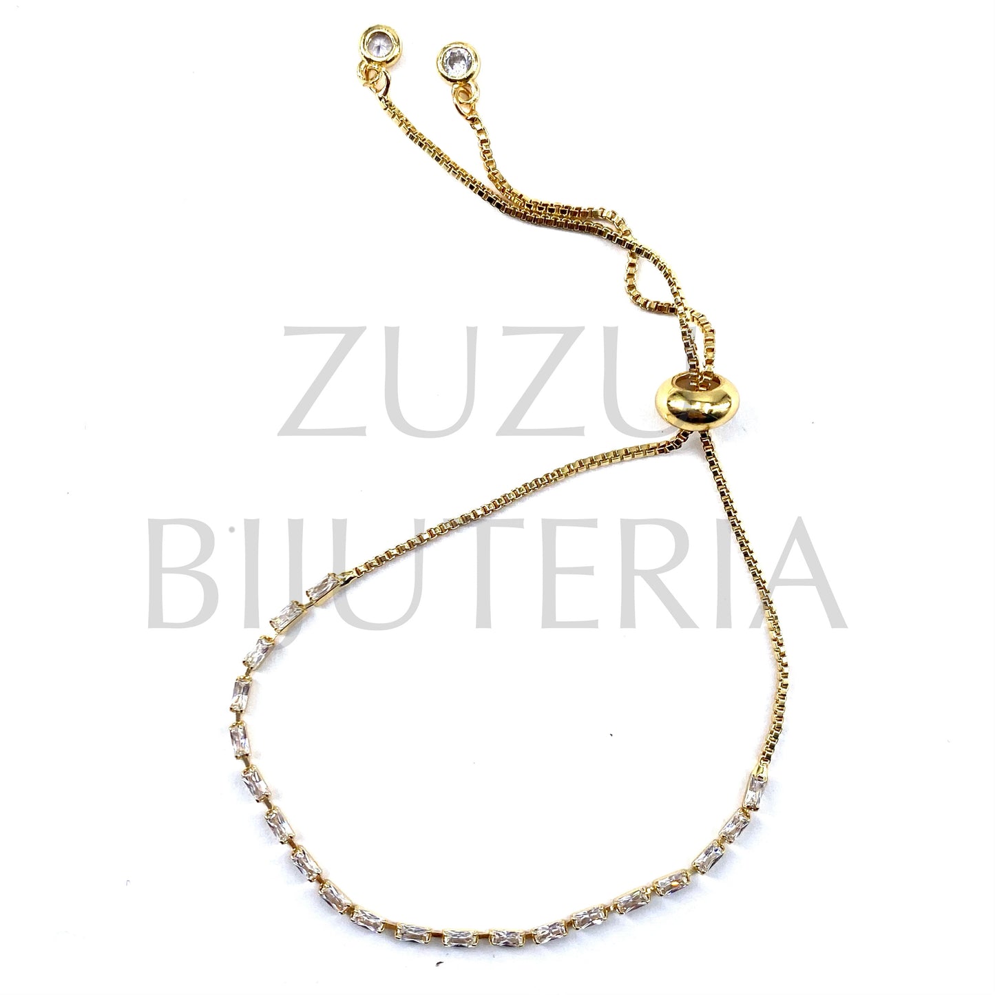 Pulseira Dourado com Zirconias 2mm x 93mm (Ajustável) - Latão