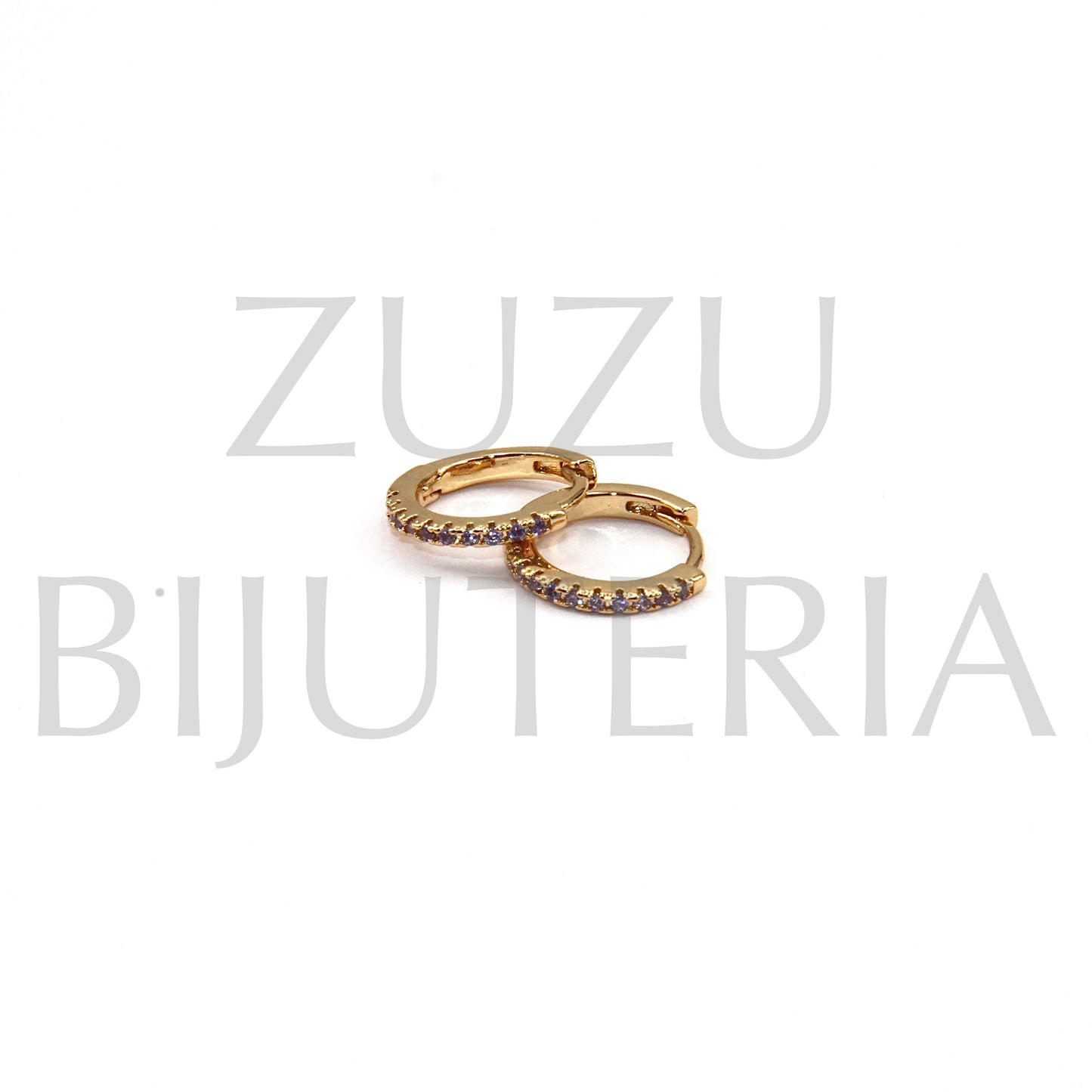 Brinco Argola Dourado com Zirconia Lilás 12mm - Latão