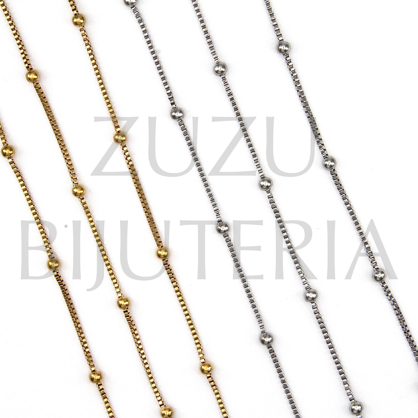 1.5mm Square Chain with 3.5mm Polka Dots - Stainless Steel