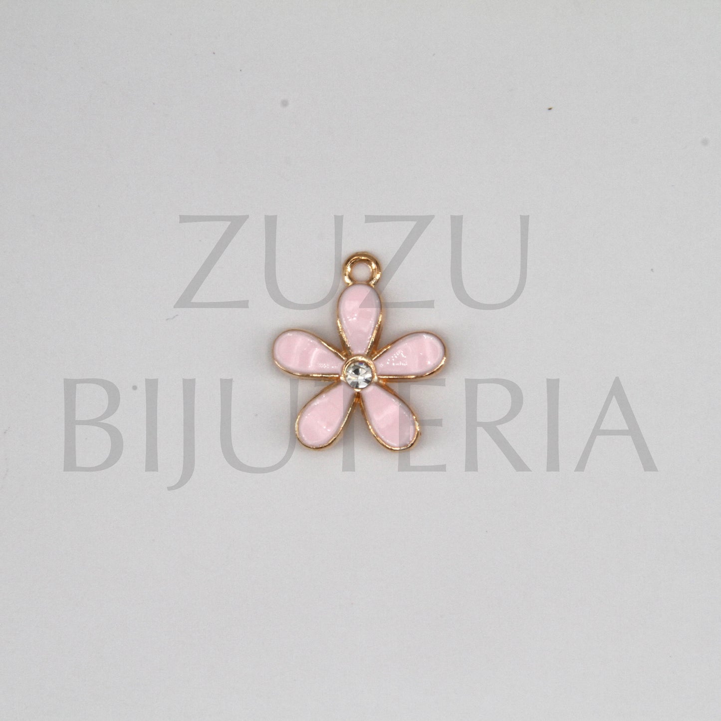 Pink Flower Pendant with Zirconia 17mm - Copper