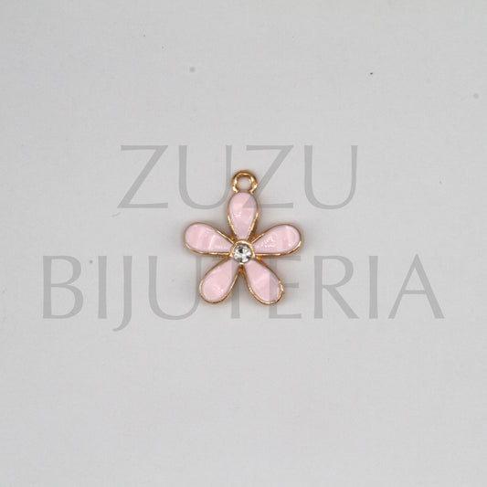 Pendente Flor Cor de Rosa com Zirconia 17mm - Cobre