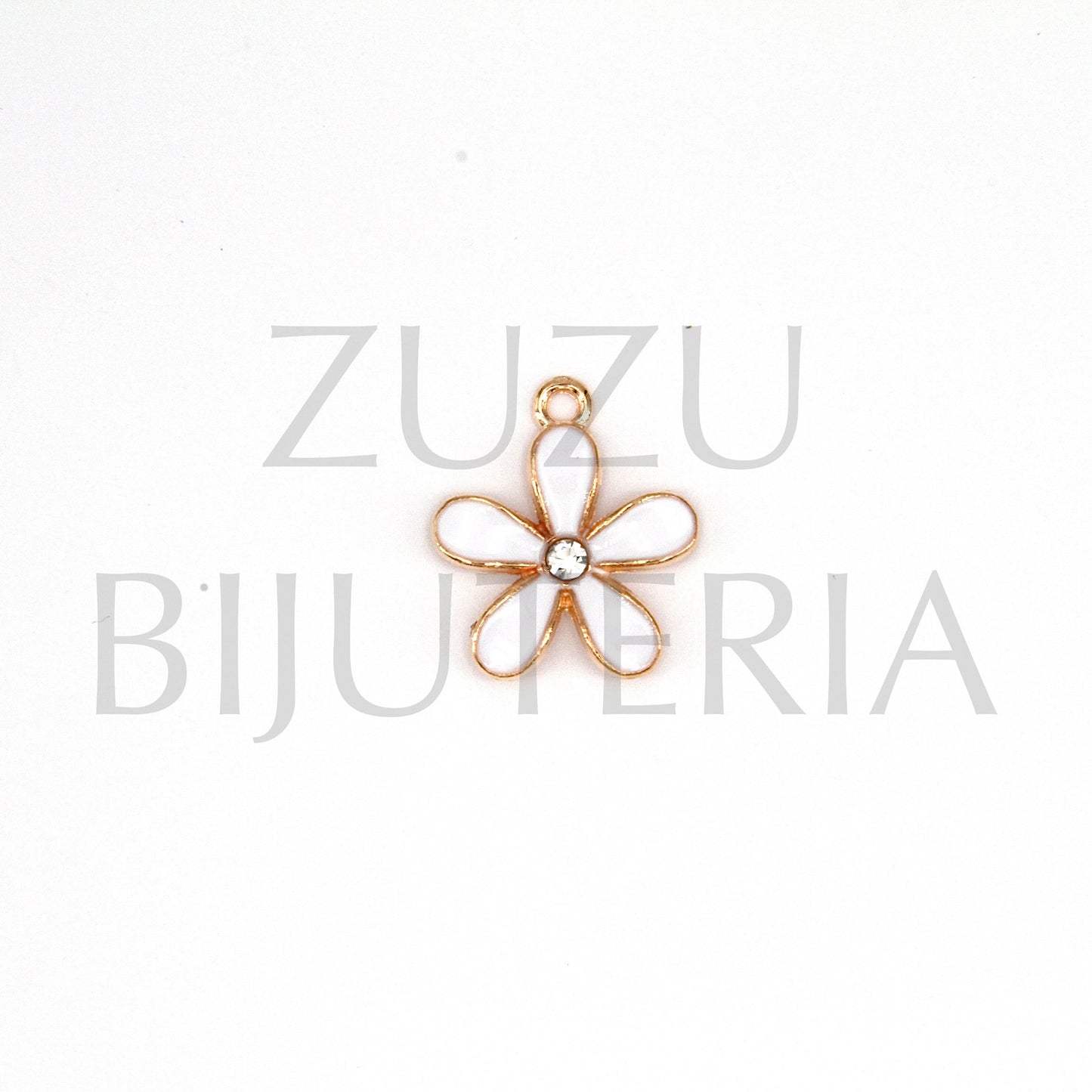 White Flower Pendant with Zirconia 17mm - Copper