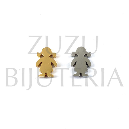 Pendant/Inset Girl 15mm x 11mm (Thick 3mm Hole 2mm) - Stainless Steel