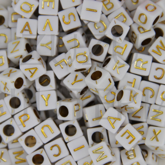 6mm Gold Cube Bead with Letters