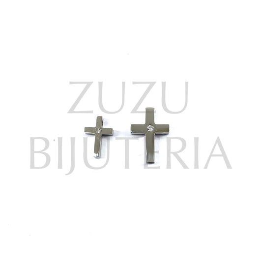 Pendente Cruz Prateado (Grosso 3mm Furo 2mm) - Aço Inox