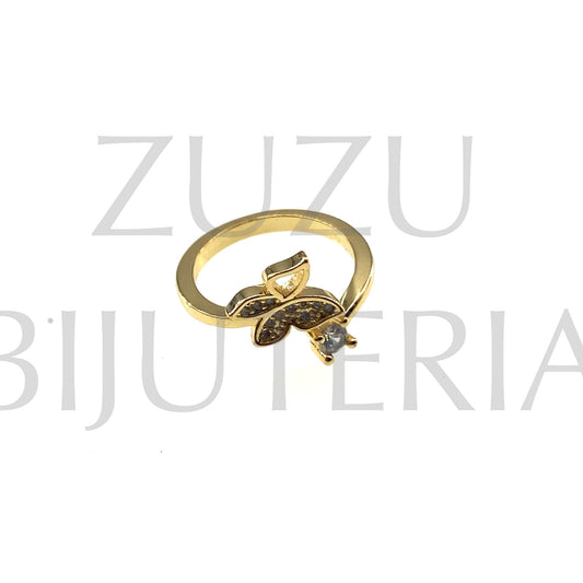 Butterfly Ring with Zirconia (Adjustable) - Brass
